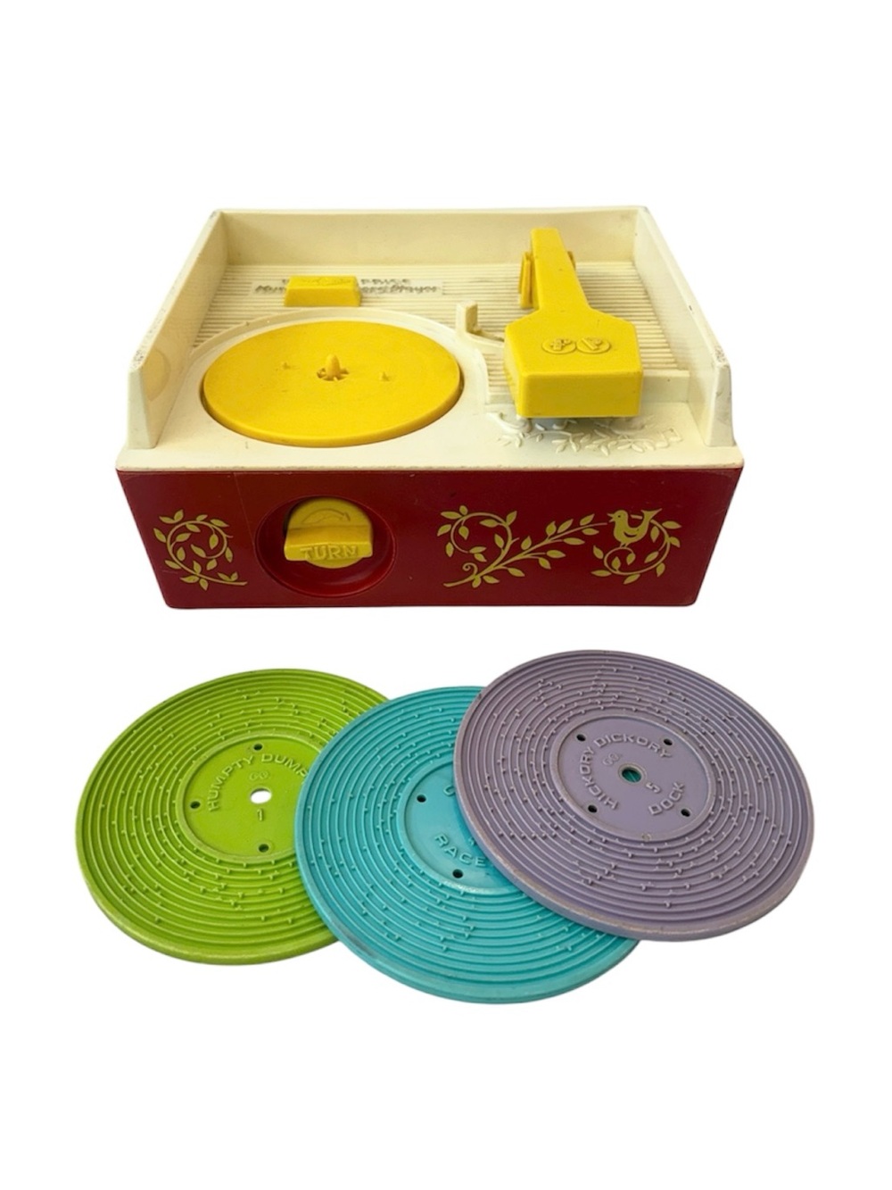 Vintage 1971 Fisher Price Music Box Record Player Toy #995 w/ 3 Discs